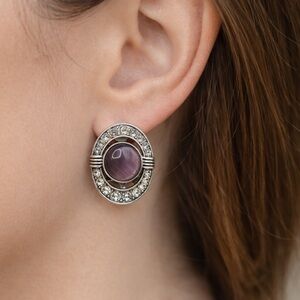 Vintage Silver-Tone Purple Stone Clip-On Earrings